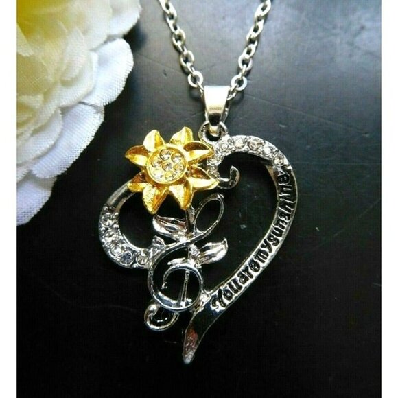 1 PC NEW SUNFLOWER FLOWER Necklace Music Note You Are My Sunshine Daisy Love - Picture 3 of 10
